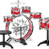 12 Piece Drum Kit for Kids, 6 Drums, Cymbal, Chair, Kick Pedal, 2 Drumsticks, Stool, Musical Instrument Includes Set Drums, Toy for Your Kids